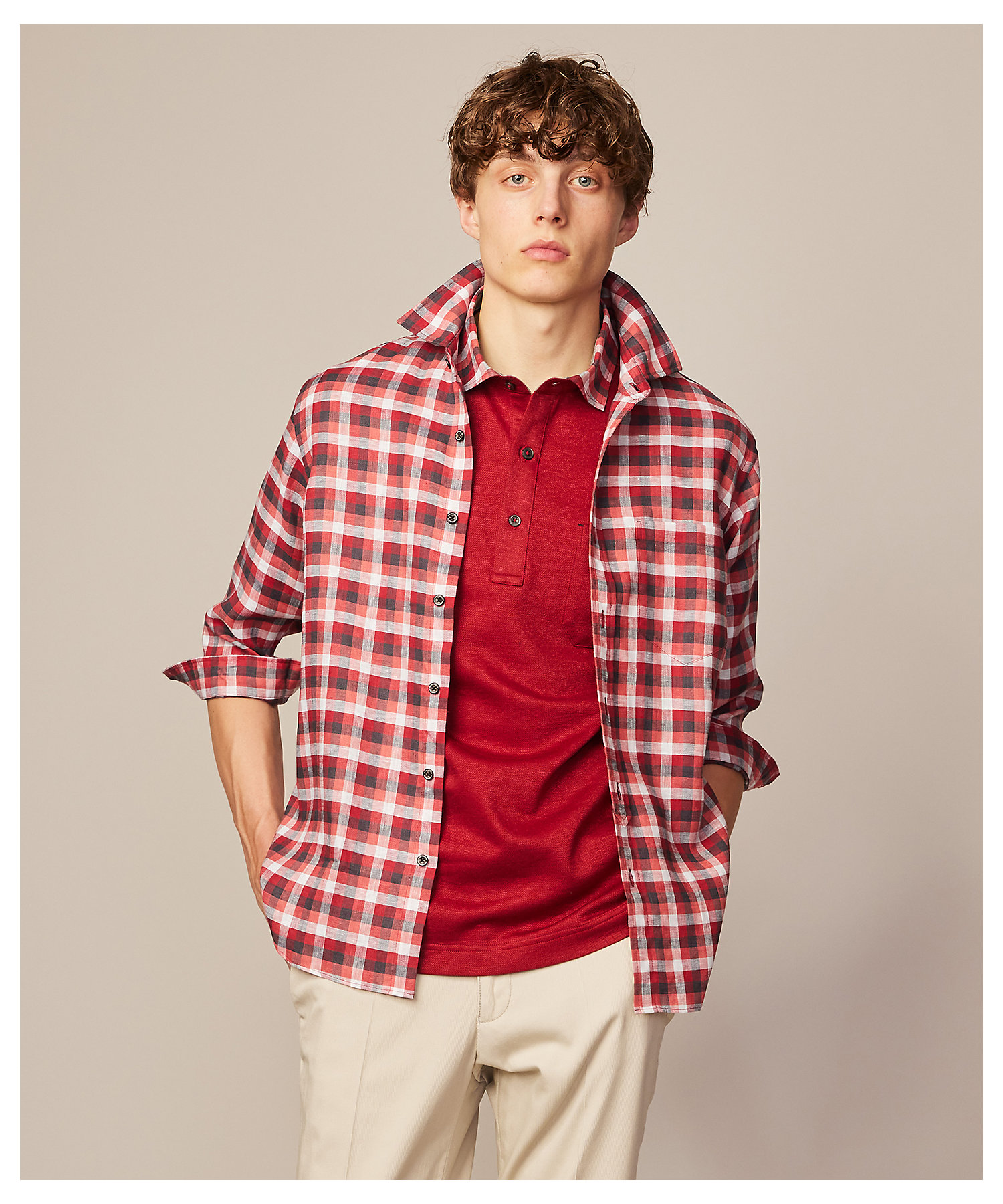 キングサイズ・麻100％】リネンチェック シャツ