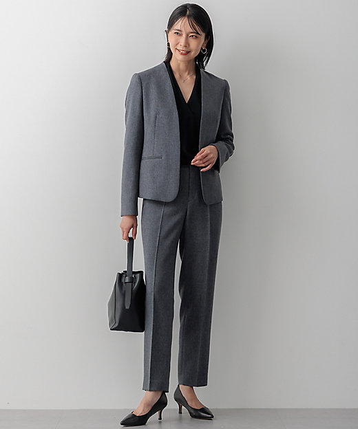 洗える】ウールライクカルゼ ノーカラージャケット