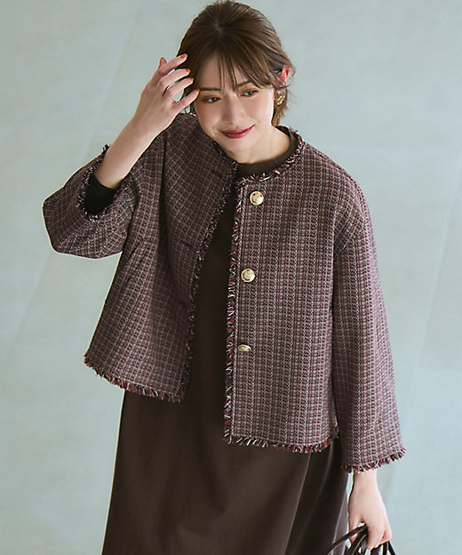 ツイーディーカラーミックス ノーカラー ジャケット