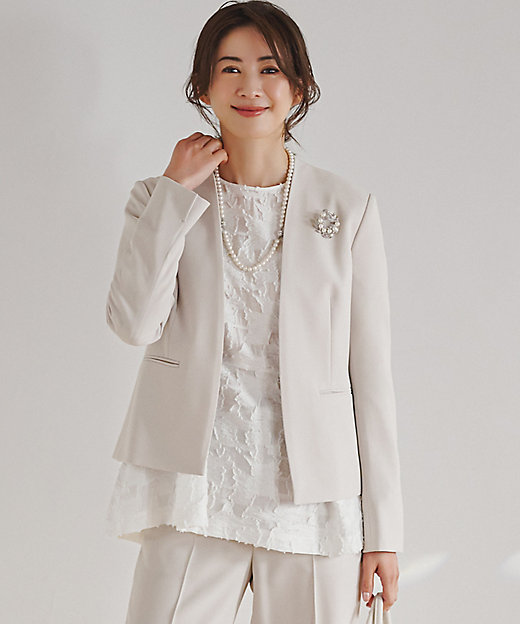 セットアップ対応／洗える】トリアセダブルジョーゼット ノーカラー