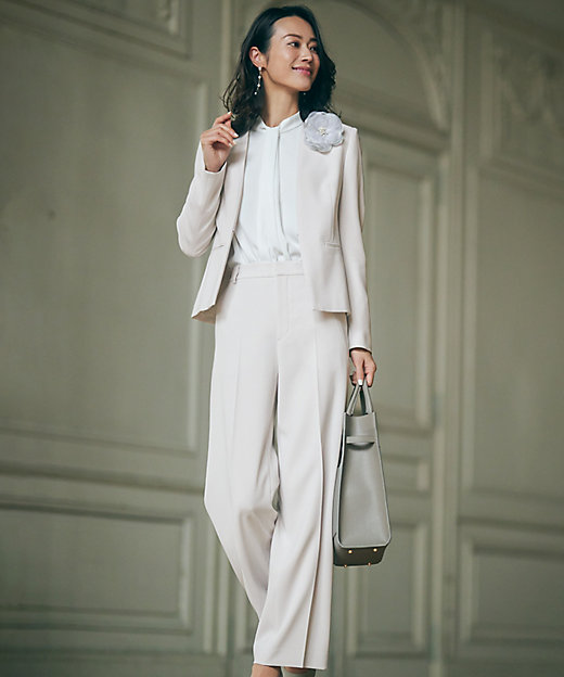 セットアップ対応／洗える】トリアセダブルジョーゼット ノーカラー