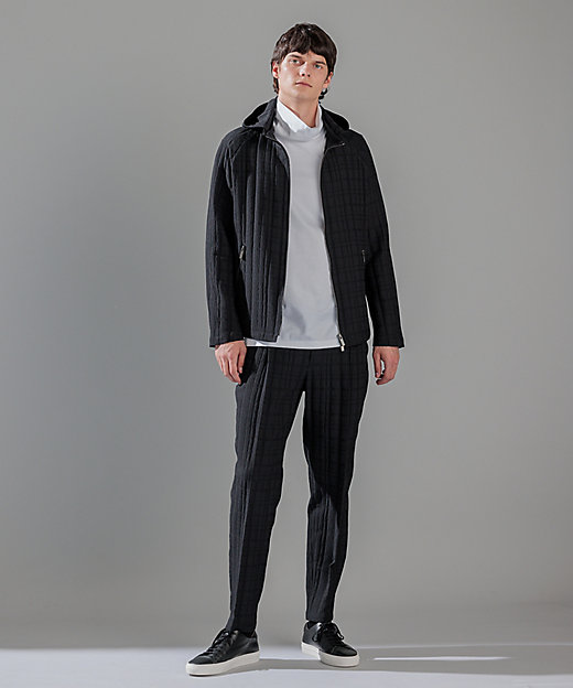 グレンチェックジャガードストレッチ フ―ディーブルゾン