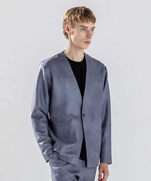 新素材【ストレッチ／光沢感】レザーライクジャージー カーディガン