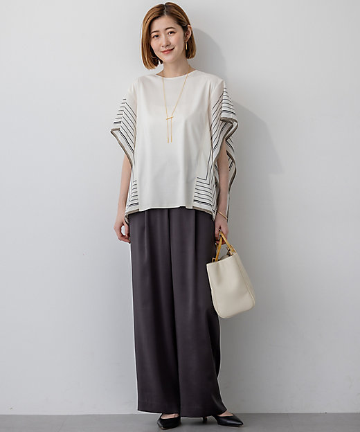 汗じみ防止加工】スカーフプリントコンビ フレンチスリーブ カットソー