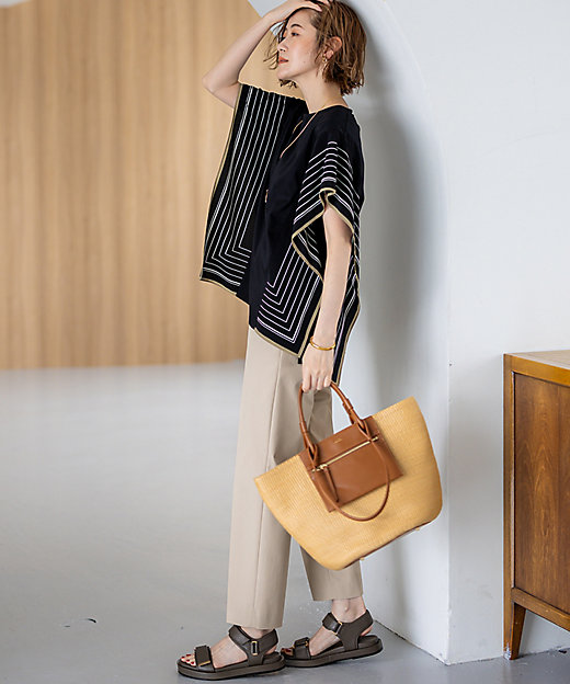 汗じみ防止加工】スカーフプリントコンビ フレンチスリーブ カットソー