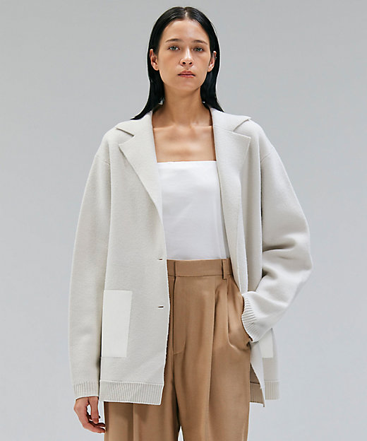 CHICORA ／ レザーポケット付きウールニットジャケット