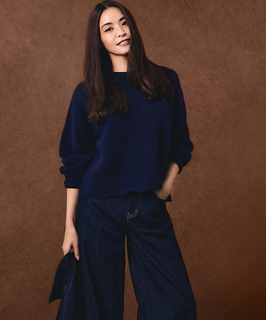 滝沢眞規子さん着用／洗える】レーシーヘムデザイン パフスリーブ