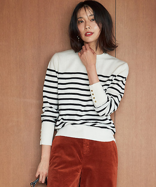 洗える】ピュアカシミヤ ボーダー ニット（KRWWSW0453