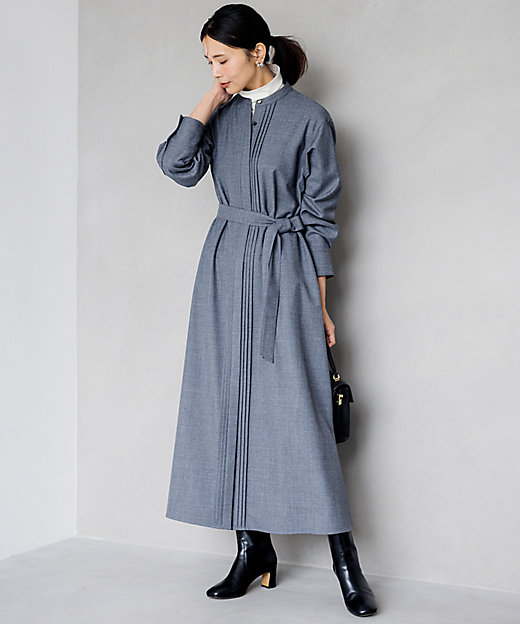 洗える】ウールストレッチツイル シャツワンピース