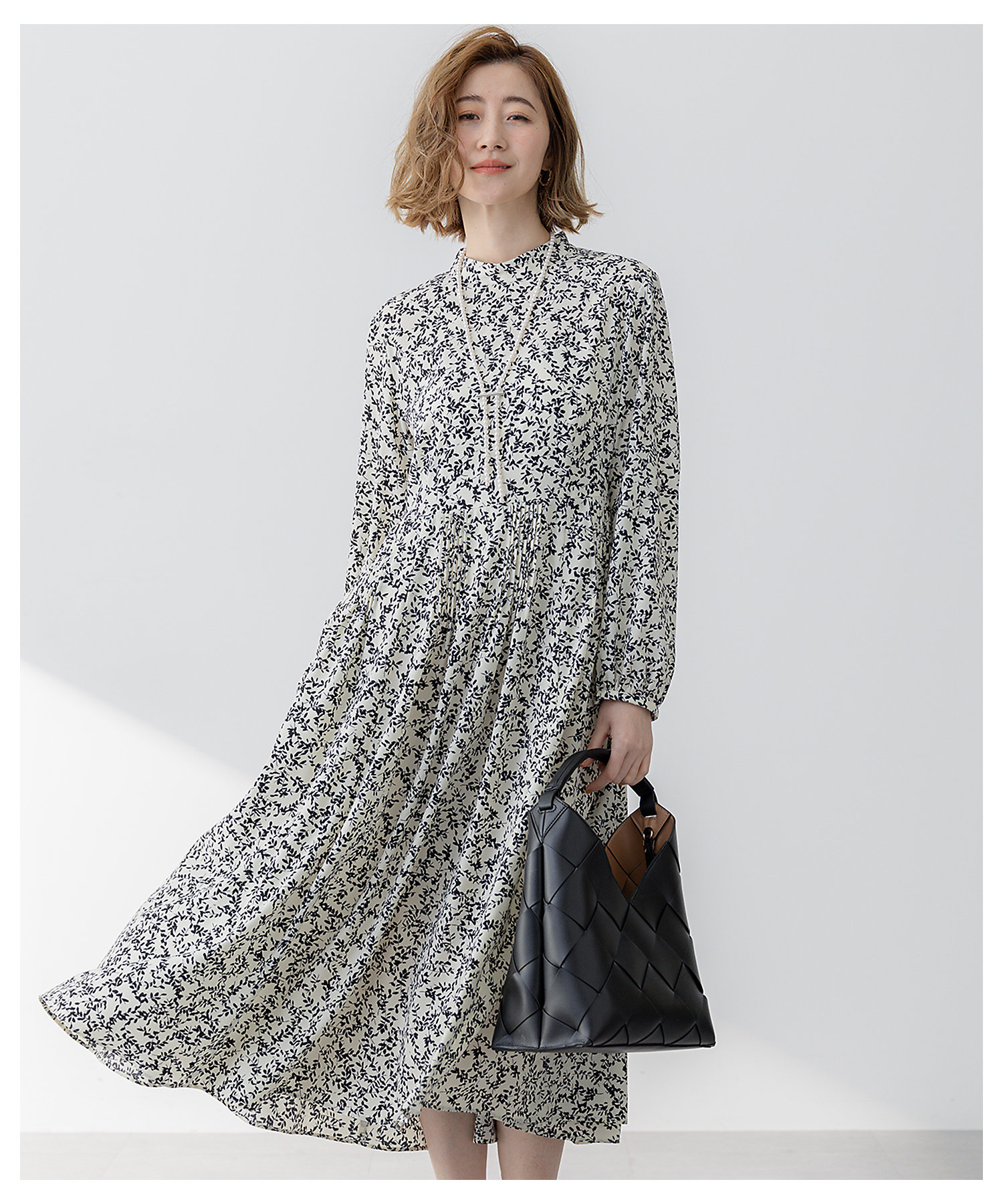 洗える】シャドーリーフプリント ワンピース（OPWWGM0305