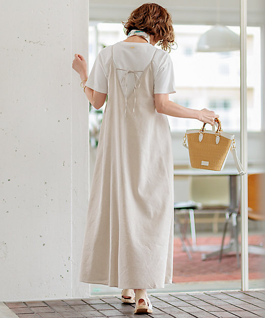 洗える】リネンレーヨンストレッチ キャミソール ワンピース