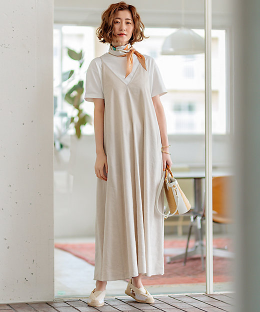 洗える】リネンレーヨンストレッチ キャミソール ワンピース