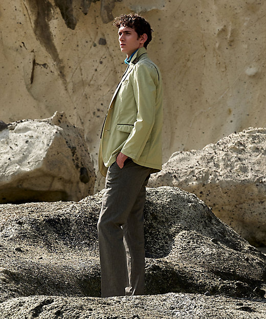 ウエストも伸びる！／ストレッチ】ミックスリネンシャンブレーパンツ