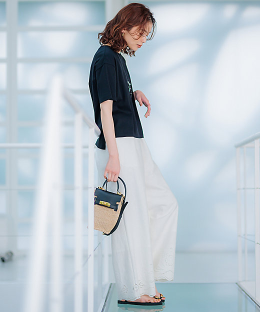 洗える】リネンエンブロイダリー ワイドパンツ（PRWOCM0508