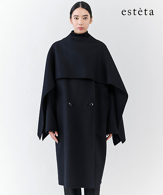 ポールカ 黒ケープ付きコート 42サイズ ポールカ 黒ケープ付きコート