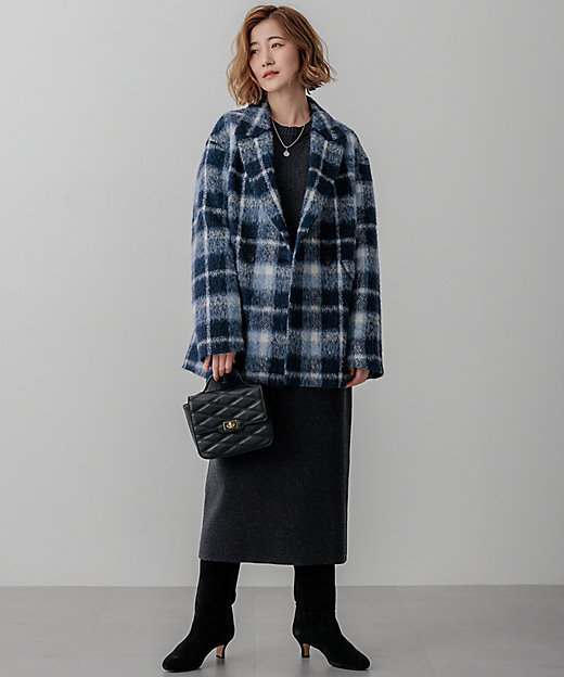 一部店舗限定】アルパカシャギーチェック コート