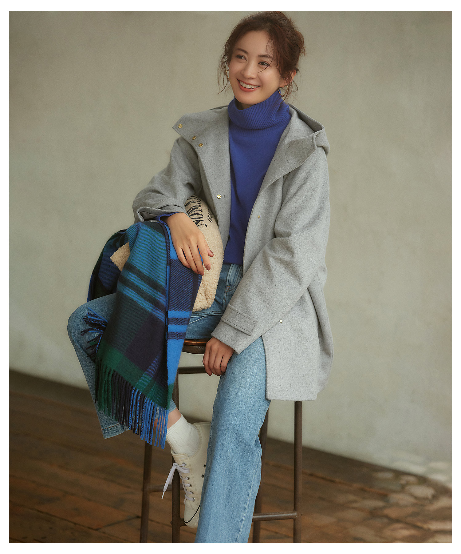 ウールカシミヤビーバー フード付き ショートコート