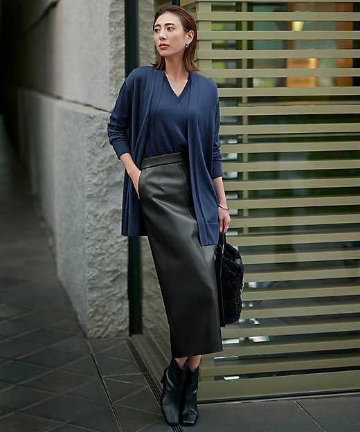 洗える】フェイクレザー ナロースカート（SKCYGW0512