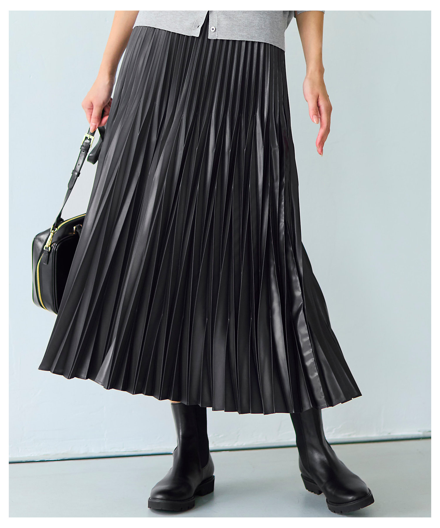 J867 美品 L サカイ プリーツ ひざ丈スカート キャメル レディース