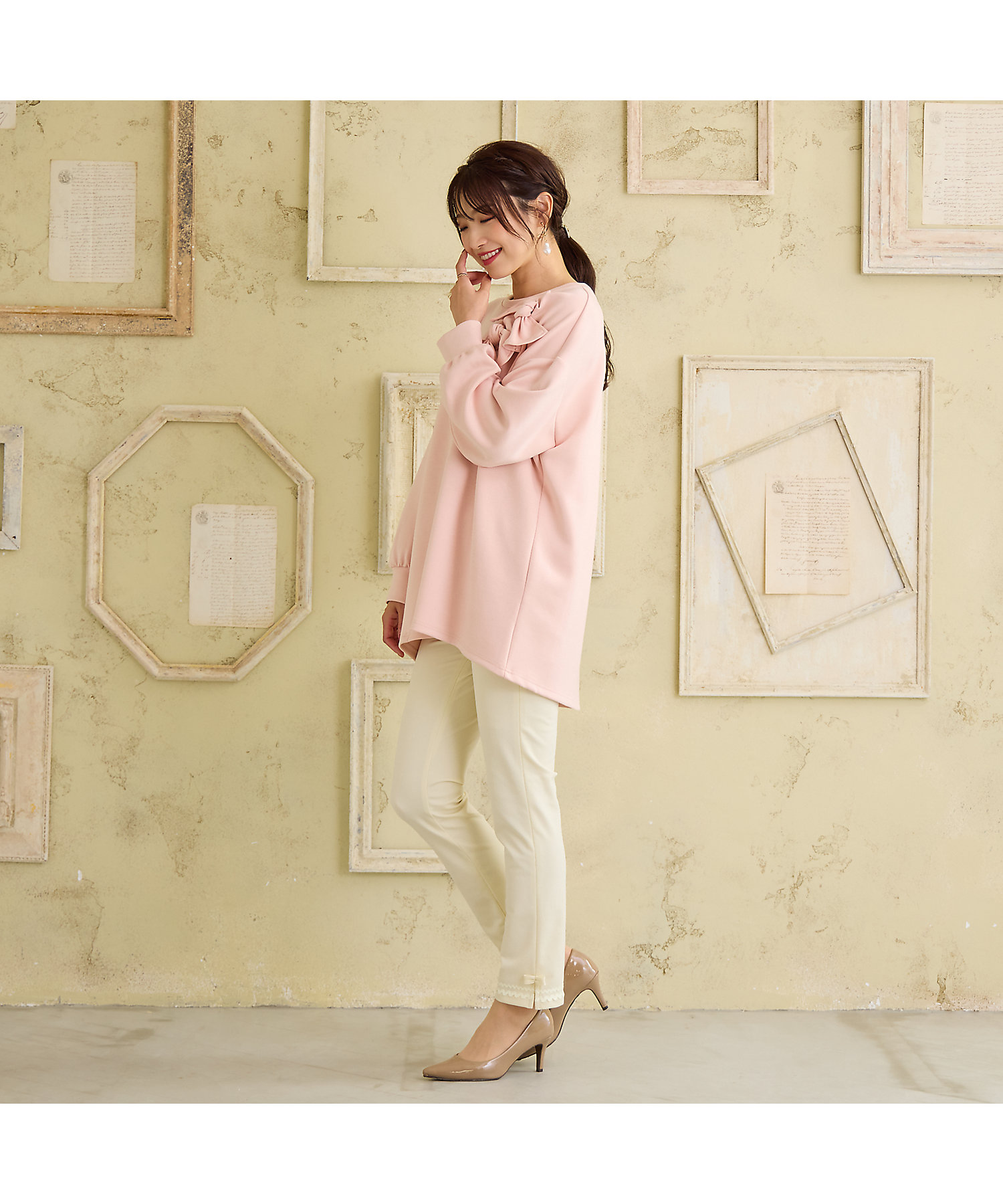 伸縮性◎／ストレッチ発熱】裾リボンレギンスパンツ（51056503