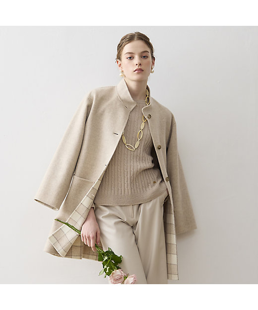 S・Mサイズ】無地／チェックダブルフェイスコート（73086492