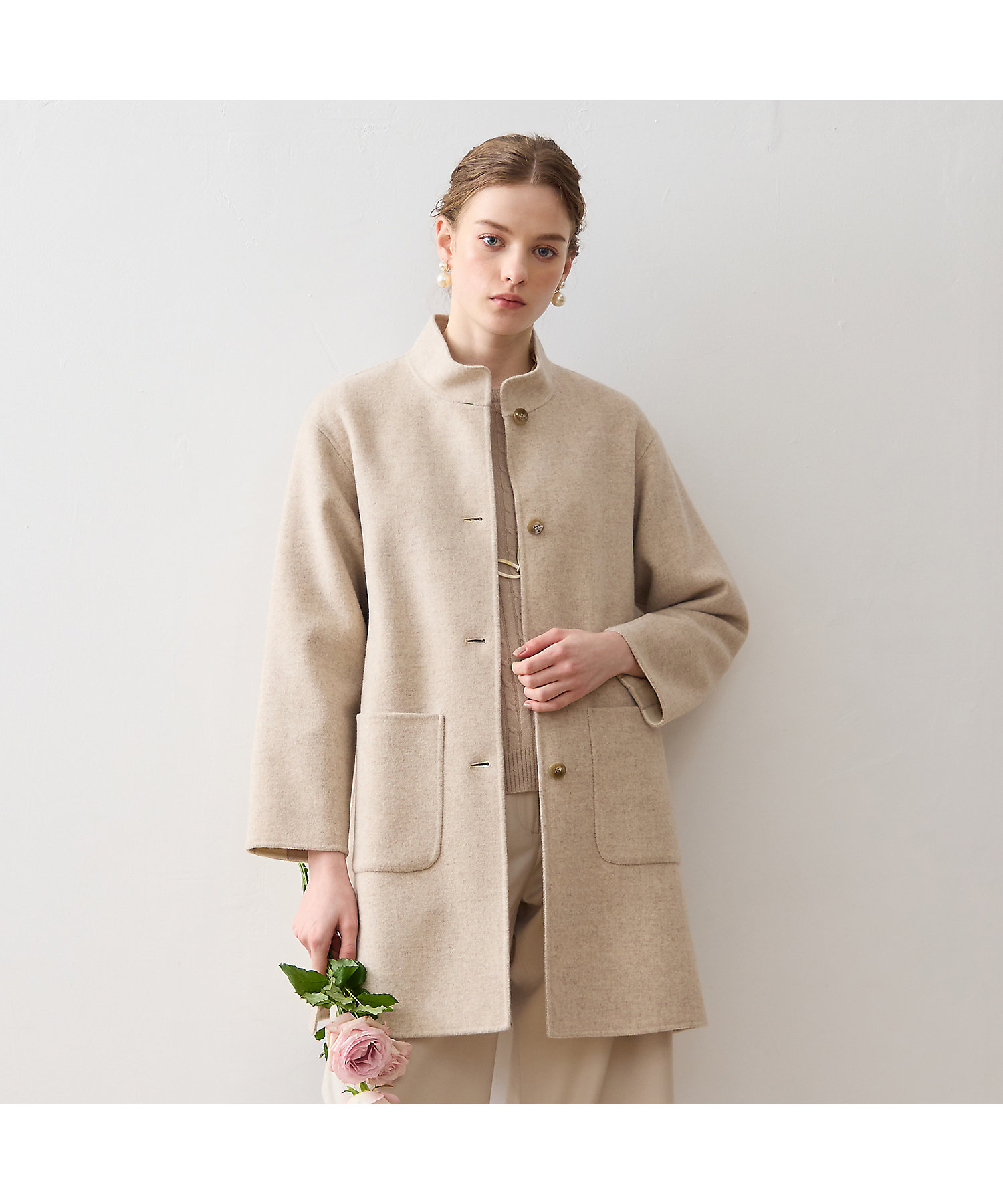 S・Mサイズ】無地／チェックダブルフェイスコート（73086492