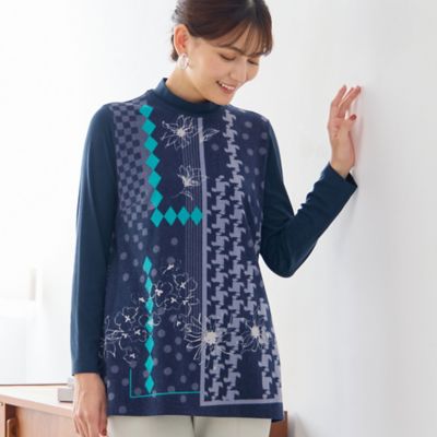 洗える・日本製】花幾何柄カットソー（12126502） | LOBJIE