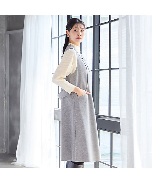 2WAY・3L／4Lサイズあり】Aラインジャンパースカート（グレー