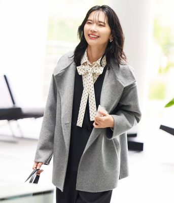 L】ウールナイロンリバー スタンドショートコート