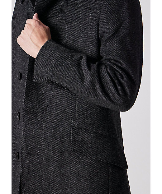 ヘリンボーン ウールカシミヤ ステンカラーコート