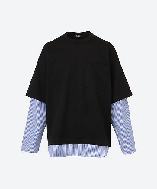 綿度詰天竺×綿ポプリンストライプ Tシャツ HQーT006ー051