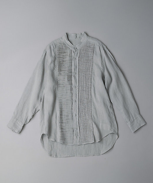 エド haddow リネンピンタックバンドカラーシャツ