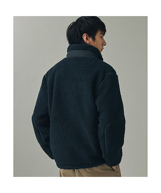 パッチポケット 異素材切り替え スタンドカラーボアフリースブルゾン