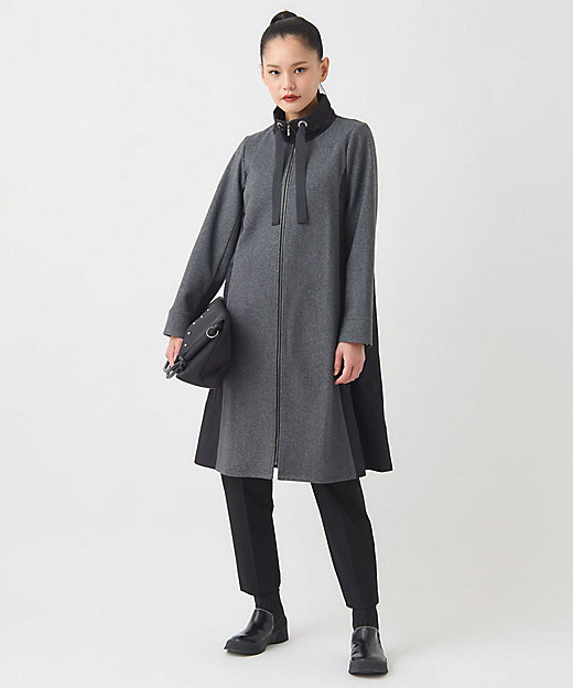 大きいサイズ】異素材スタンドカラーロングコート ／洗える | HIROKO