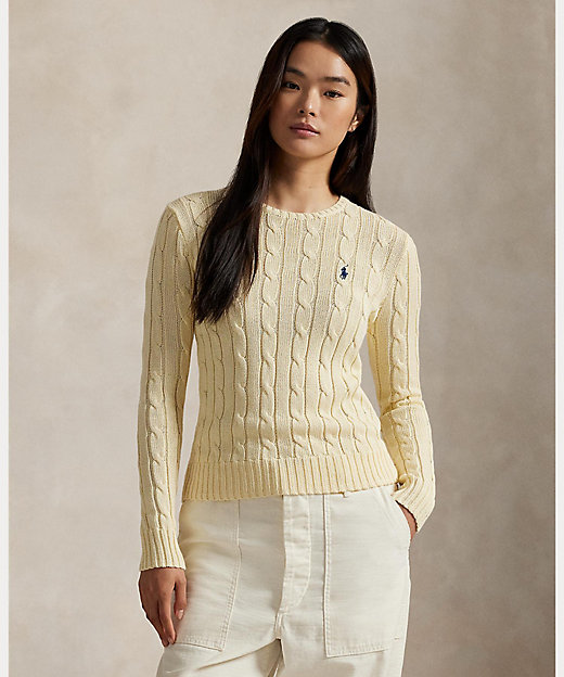 ケーブルニット コットン クルーネック セーター