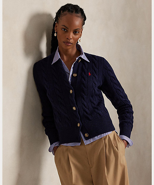 ケーブルニット ウールカシミヤ カーディガン