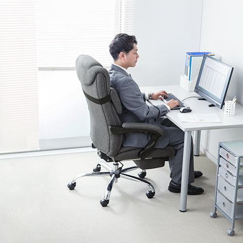 寝られる椅子】リクライニングチェア オットマン内蔵 ファブリック 布