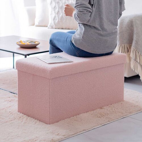 もこもこ 折りたたみ収納スツール ボア生地 幅76cm 2人掛けサイズ 耐