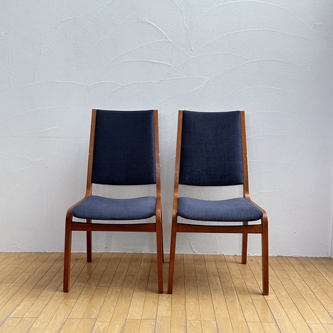 used リメイク 天童木工 ダイニングチェア2脚セット 青色 | オリジナル