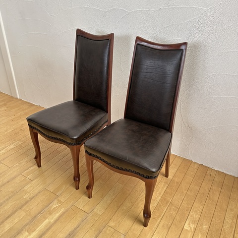 used リメイク マルニ木工 ダイニングチェア2脚セット 合皮レザーこげ