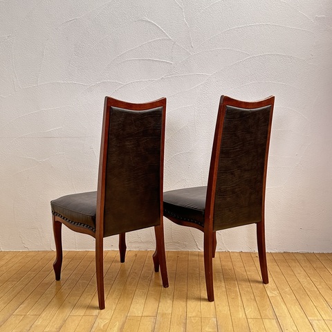 used リメイク マルニ木工 ダイニングチェア2脚セット 合皮レザーこげ