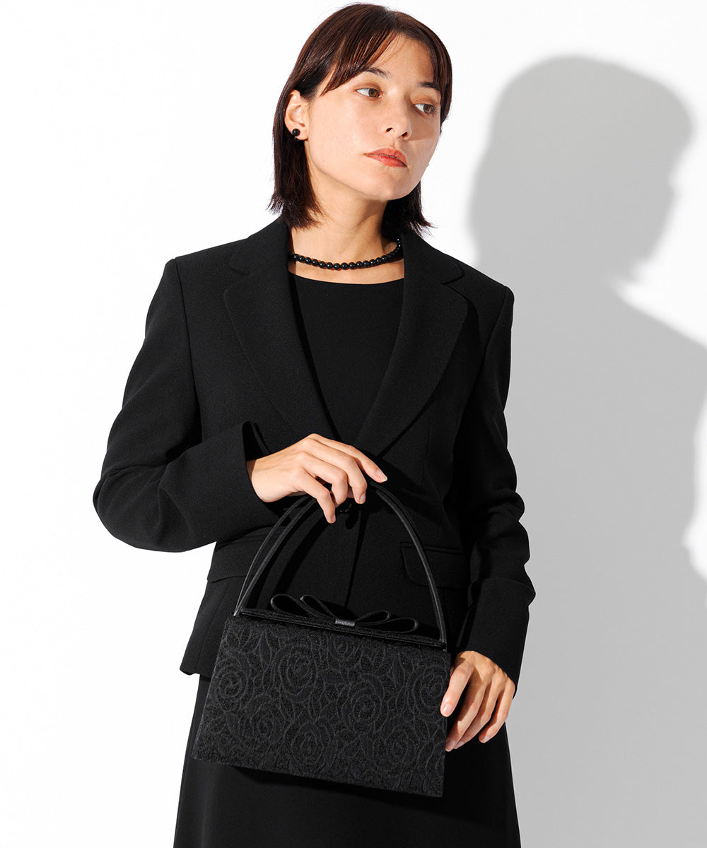 YUMI KATSURA] Double ribbon jacquard black bag