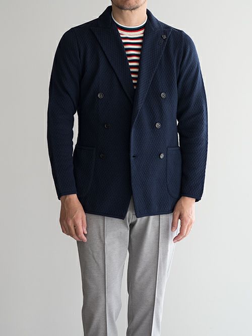 LARDINI ラルディーニ ダブルブレスト ニットジャケット NAVY | ITAL