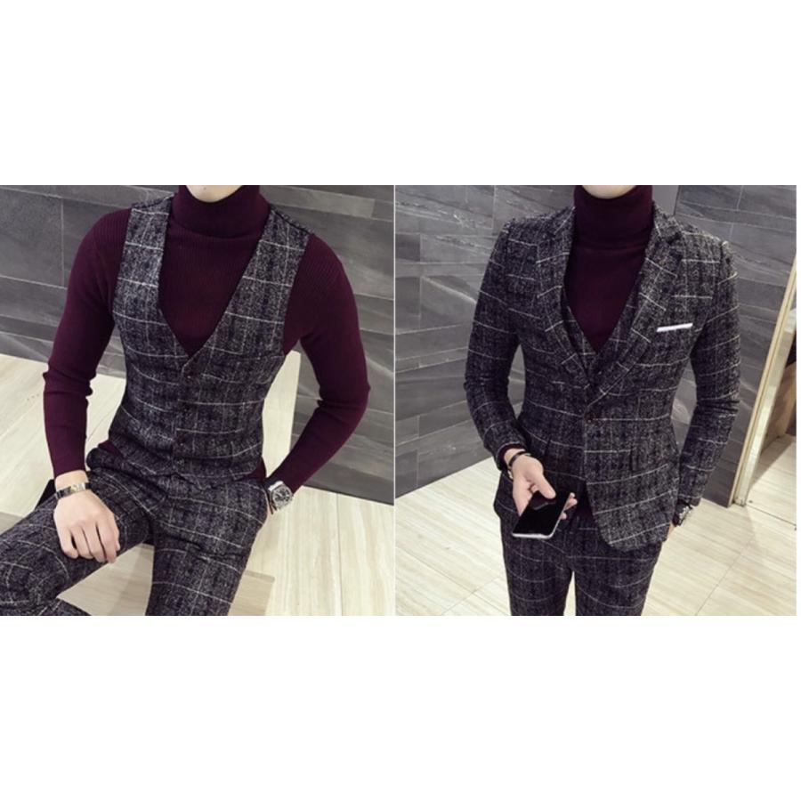 スーツ セットアップ ビジネス ベスト ジャケット パンツ 3点セット