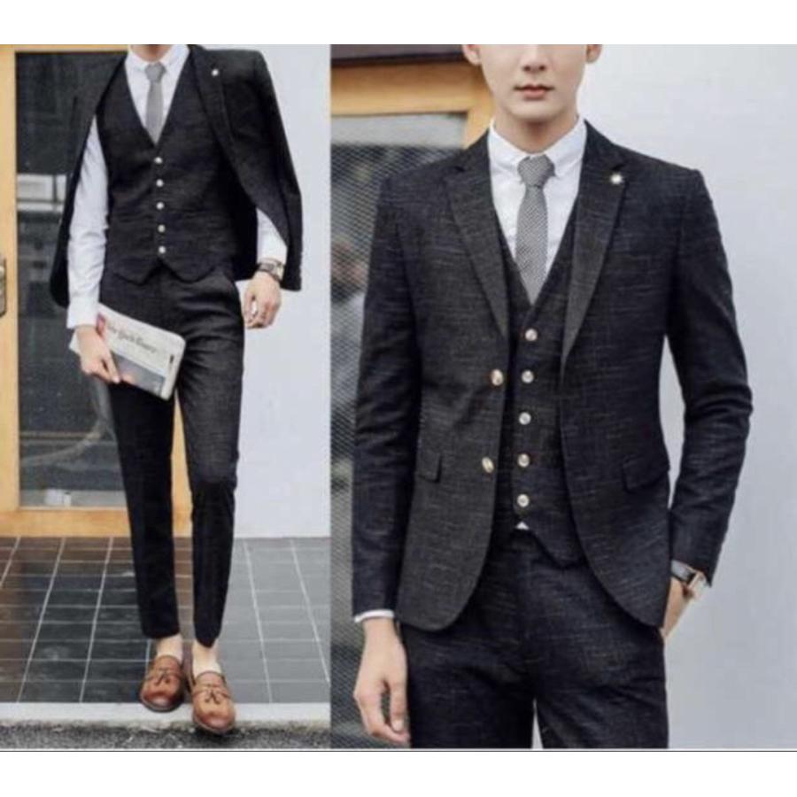 スーツ セットアップ ビジネス ベスト ジャケット パンツ 3点セット