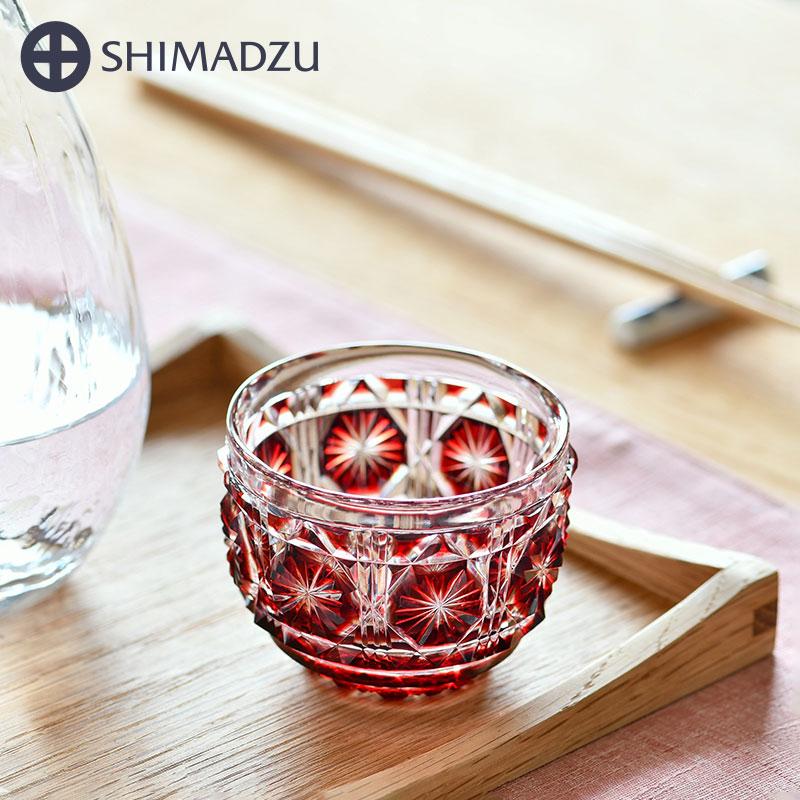 薩摩切子 猪口 大 cut18 紅 おちょこ お猪口 復元 島津薩摩切子 薩摩