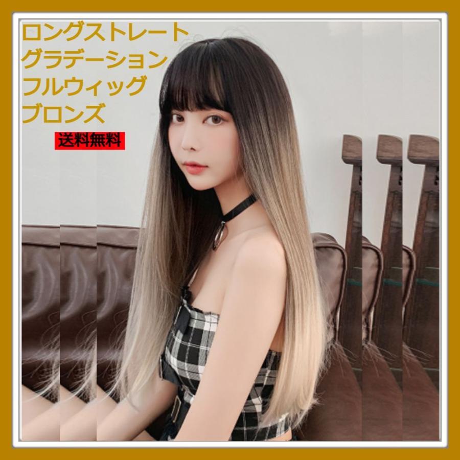 ウィッグ ロング ストレート ブロンズ グラデーション 自然 医療用
