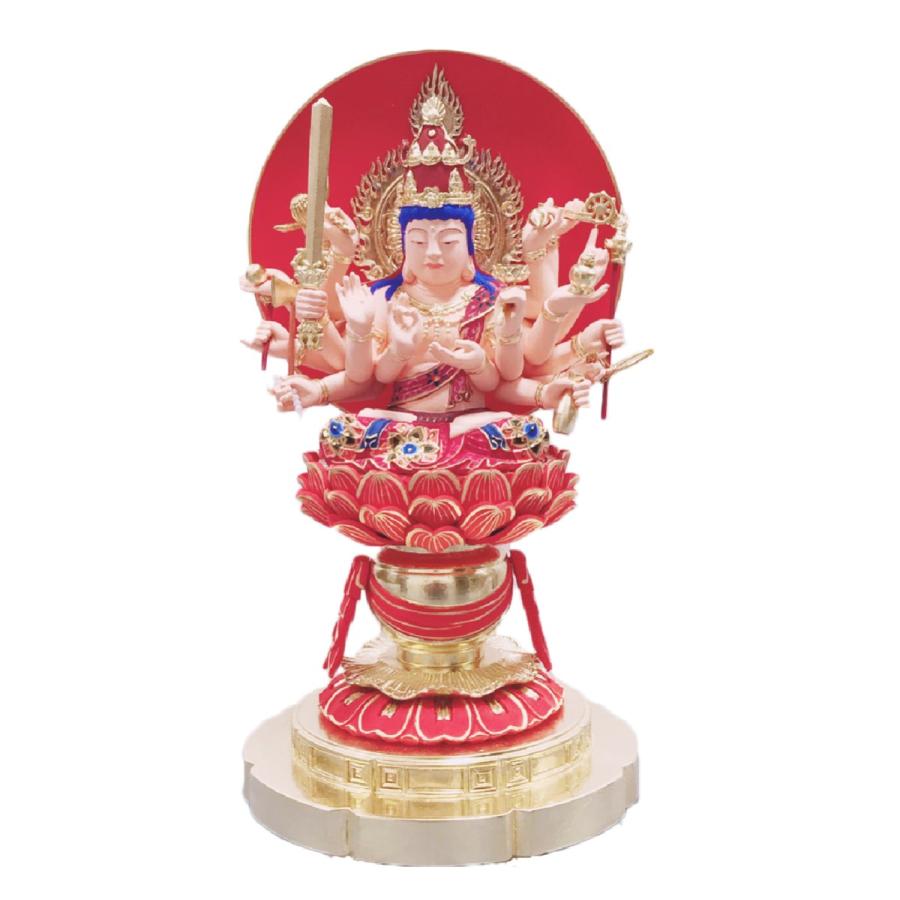 准胝観音菩薩 桧木彫 極彩 じゅんていかんのんぼさつ 座像 : 仏像