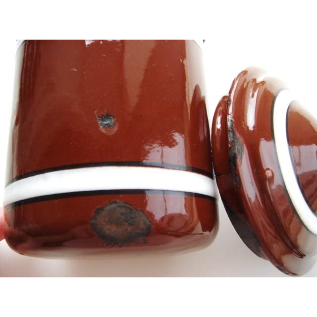 ホーローキャニスター 茶 3ピースセット B フランス アンティーク 保存