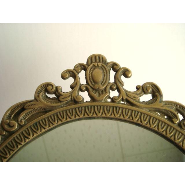 真鍮スタンドミラー フランス アンティーク エレガントな鏡 ブラス